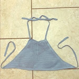 Kendall & Kylie Halter Top Large L Blue Knit